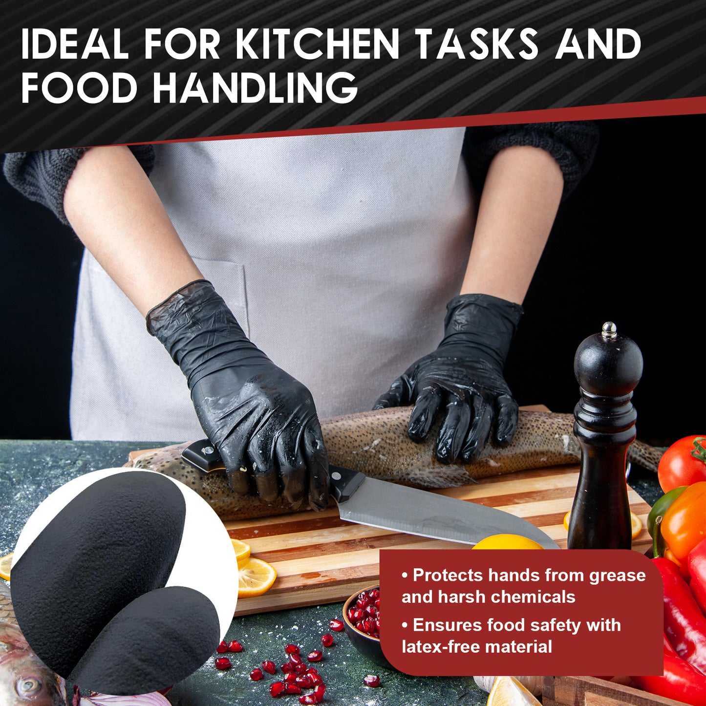 M68 Black Nitrile Gloves, 4-mil, Textured Fingertips — Case of 1,000 (10 × 100-count), S/M/L/XL
