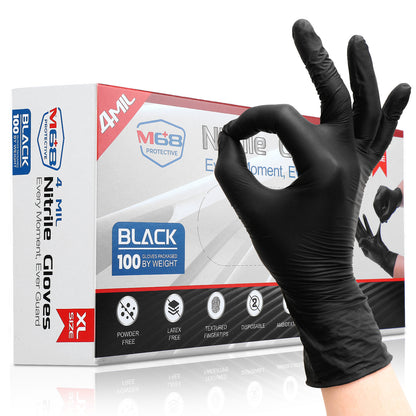 M68 Black Nitrile Gloves, 4-mil, Textured Fingertips — Case of 1,000 (10 × 100-count), S/M/L/XL