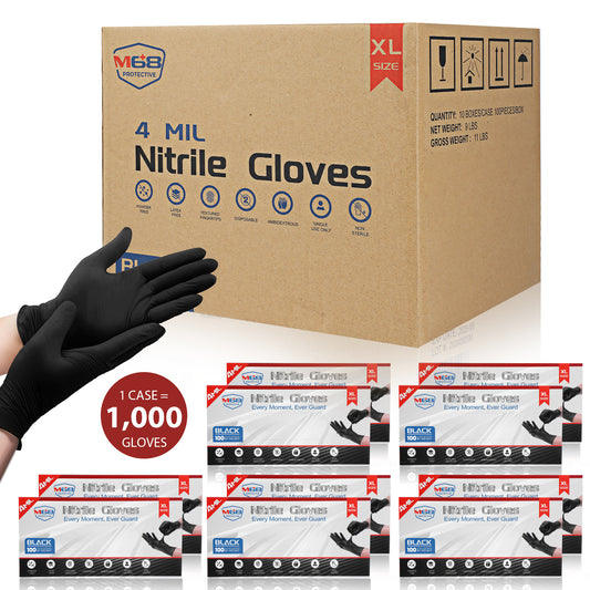 M68 Black Nitrile Gloves, 4-mil, Textured Fingertips — Case of 1,000 (10 × 100-count), S/M/L/XL