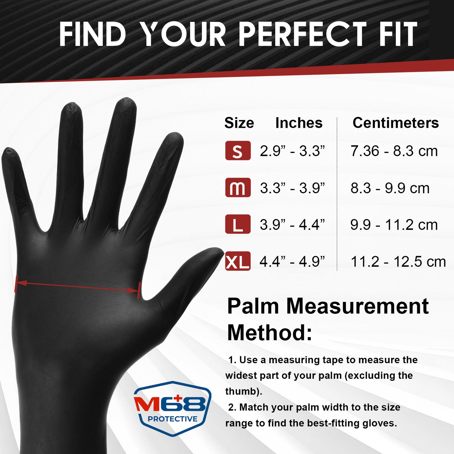 M68 Black Nitrile Gloves, 4-mil, Textured Fingertips — Case of 1,000 (10 × 100-count), S/M/L/XL