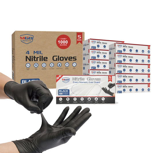 M68 Black Nitrile Gloves, 4 MIL, Powder-Free, Latex-Free, Ambidextrous, Textured Fingertips, Chemical Resistant, Disposable, Non-Sterile, Beaded Cuff - Case of 1000